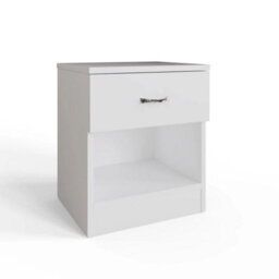 Set Of 2 Matt White Bedside Tables Chrome Handles Drawer Open Shelf - thumbnail 3