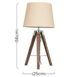 Valuelights Clipper Pair Of Distressed Wood And Silver Chrome Tripod Table Lamps With Beige Light Shades - thumbnail 5