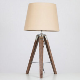 Valuelights Clipper Pair Of Distressed Wood And Silver Chrome Tripod Table Lamps With Beige Light Shades - thumbnail 4