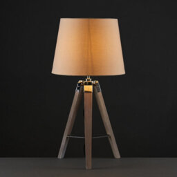Valuelights Clipper Pair Of Distressed Wood And Silver Chrome Tripod Table Lamps With Beige Light Shades - thumbnail 2