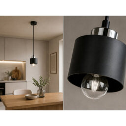Luminosa Lighting Luminosa Simply Slim Pendant Ceiling Light Black, Silver 1X E27 - thumbnail 3
