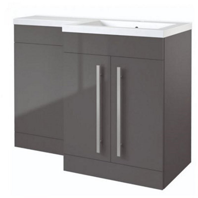 Clifton Bathroom Right Handed 2 Door Combination Unit With L Shape Basin 1100mm Wide (Nexus) - Storm Grey Gloss - Brassware Not Included - image 1