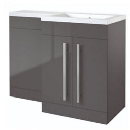 Clifton Bathroom Right Handed 2 Door Combination Unit With L Shape Basin 1100mm Wide (Nexus) - Storm Grey Gloss - Brassware Not Included - thumbnail 1
