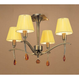 Luminosa Lighting Luminosa Siena Semi Flush Round 4 Light E14, Antique Brass With Amber Cream Shades And Amber Crystal - thumbnail 2
