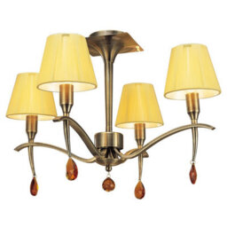 Luminosa Lighting Luminosa Siena Semi Flush Round 4 Light E14, Antique Brass With Amber Cream Shades And Amber Crystal