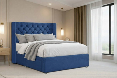 "Nexus Windsor Plush Divan, Navy, 54"" Winged Hb, No Drawers, Open Coil Mattress, Single" - image 1