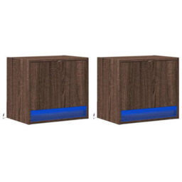 Berkfield Wall-Mounted Bedside Cabinets With Led Lights 2 Pcs Brown Oak - thumbnail 3