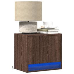 Berkfield Wall-Mounted Bedside Cabinets With Led Lights 2 Pcs Brown Oak - thumbnail 1