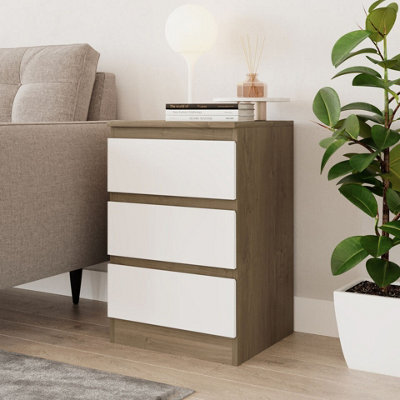 Urbn-Living Urbnliving 62Cm Height 3 Drawers Modern Chest Of Drawers Bedside Table For Living Room Office Hallway Oak & White - image 1