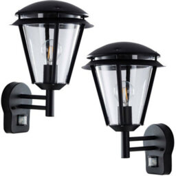 2 Pack Ip44 Outdoor Wall Lamp Matt Black Steel Modern Pir Lantern Porch Curved