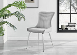 Furniturebox Set Of 2 Dining Chairs - Nora Premium Dining Chairs - Grey Velvet Chrome Leg Dining Chairs - Kitchen Dining Room Chairs - thumbnail 2