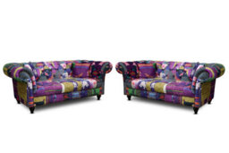 Multicoloured Patchwork Fabric 2 + 2 Seater Chesterfield Sofa Set For Living Room Portofino - thumbnail 2