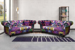 Multicoloured Patchwork Fabric 2 + 2 Seater Chesterfield Sofa Set For Living Room Portofino