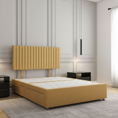 REGIONAL FURNISHINGS Divan Bed Set Mustard Plush Velvet Upholstered With 24Inch Headboard & 4 Drawers No Mattress In 3Ft 4Ft 4Ft6 5Ft 6Ft Sizes - image 1