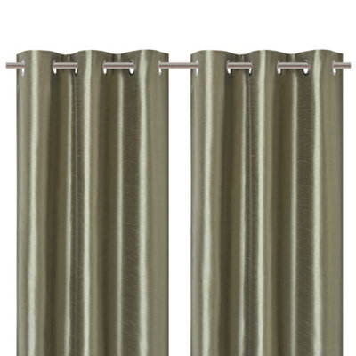Morea Light Green Plain Woven Lined Eyelet Curtain (W)117Cm (L)137Cm, Pair - image 1