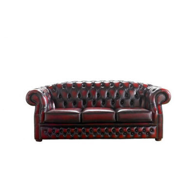 Chesterfield 3 Seater Oxblood Red Leather Sofa Bespoke In Buckingham Style - image 1