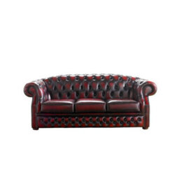 Chesterfield 3 Seater Oxblood Red Leather Sofa Bespoke In Buckingham Style - thumbnail 1