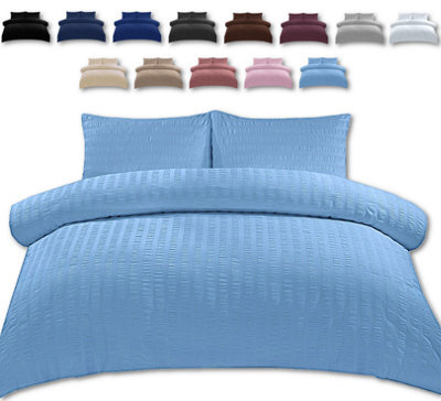 TheWhiteWater Limited Duvet Cover Set Seersucker Single/double/king/super King Bedding Set - Duvet Cover + Matching Pillowcase - Duck Egg - image 1