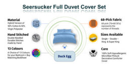 TheWhiteWater Limited Duvet Cover Set Seersucker Single/double/king/super King Bedding Set - Duvet Cover + Matching Pillowcase -  Duck Egg - thumbnail 5