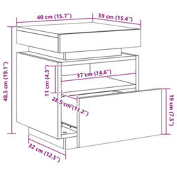 Vidaxl Bedside Cabinet With Led Lights White 40X39X48.5 Cm - thumbnail 3