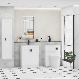Royal Bathrooms Henley 600mm Gloss White Floor Standing Vanity Unit 2 Door With Undrilled Carrara White Top & Matt Black Knob - thumbnail 3