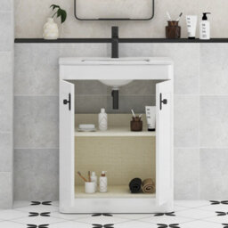 Royal Bathrooms Henley 600mm Gloss White Floor Standing Vanity Unit 2 Door With Undrilled Carrara White Top & Matt Black Knob - thumbnail 4
