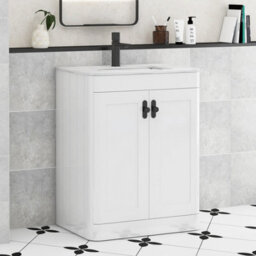 Royal Bathrooms Henley 600mm Gloss White Floor Standing Vanity Unit 2 Door With Undrilled Carrara White Top & Matt Black Knob - thumbnail 1