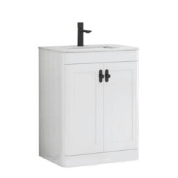 Royal Bathrooms Henley 600mm Gloss White Floor Standing Vanity Unit 2 Door With Undrilled Carrara White Top & Matt Black Knob - thumbnail 5