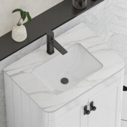 Royal Bathrooms Henley 600mm Gloss White Floor Standing Vanity Unit 2 Door With Undrilled Carrara White Top & Matt Black Knob - thumbnail 6