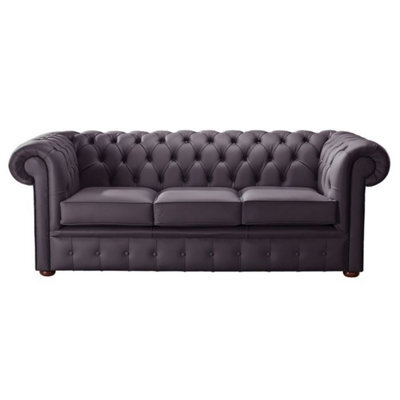 Chesterfield 3 Seater Shelly Amethyst Leather Sofa Bespoke In Classic Style - image 1