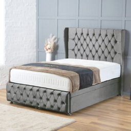 Bsspoke Ottoman Divan Bed Grey Plush With 25Cm Orthopaedic Mattress 138Cm Headboard & Footboard End Lift Up Storage In All Sizes - thumbnail 1