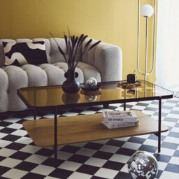Sweeek - Vintage Coffee Table With Black Metal And Wood Effect Smooky Natural 120X64X45 Cm - thumbnail 3