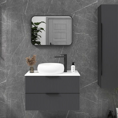 Royal Bathrooms Elmore 500 X 700mm Wall Mounted Bathroom Mirror Hanging Horizontal/vertical Matt Black Aluminium Framed Non-Led - image 1