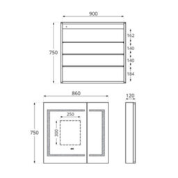 Homestylestore 900 X 750mm Wall Mounted Cool White Led Mirrored Door Bathroom Cabinet - thumbnail 2