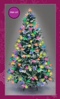 Shatchi 5Ft Pre-Lit Lapland Fir Artificial Green Christmas Tree Snow Flocked Pe Pvc Mixed Tips Hinged Branches Home Snowy - image 1
