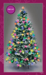 Shatchi 5Ft Pre-Lit Lapland Fir Artificial Green Christmas Tree Snow Flocked Pe Pvc Mixed Tips Hinged Branches Home Snowy