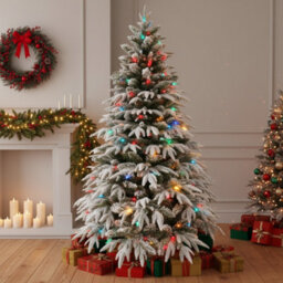 Shatchi 5Ft Pre-Lit Lapland Fir Artificial Green Christmas Tree Snow Flocked Pe Pvc Mixed Tips Hinged Branches Home Snowy - thumbnail 6
