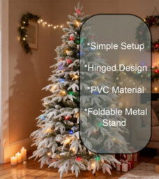 Shatchi 5Ft Pre-Lit Lapland Fir Artificial Green Christmas Tree Snow Flocked Pe Pvc Mixed Tips Hinged Branches Home Snowy - thumbnail 7