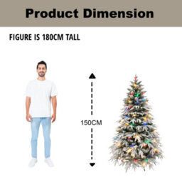 Shatchi 5Ft Pre-Lit Lapland Fir Artificial Green Christmas Tree Snow Flocked Pe Pvc Mixed Tips Hinged Branches Home Snowy - thumbnail 8