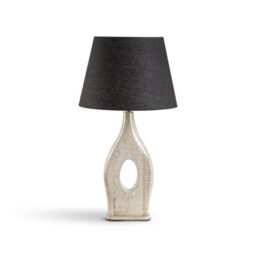 Large Cream White Wash Wooden Table Lamp With Black Fabric Shade For Living Room Or Bedroom 76X40X40Cm