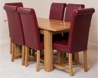 That's Furniture Hampton 120Cm - 160Cm Oak Extending Dining Table And 6 Chairs Dining Set With Washington Burgundy Leather Chairs - image 1