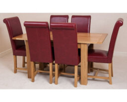 That's Furniture Hampton 120Cm - 160Cm Oak Extending Dining Table And 6 Chairs Dining Set With Washington Burgundy Leather Chairs - thumbnail 2