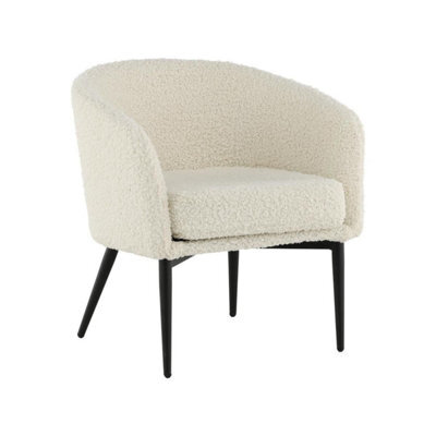 Fluffy Modern White Teddy Accent Chair - Cozy Round Barrel Armchair In White Boucle Upholstered For Living Room & Bedroom - image 1