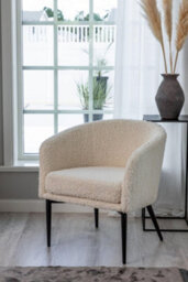 Fluffy Modern White Teddy Accent Chair - Cozy Round Barrel Armchair In White Boucle Upholstered For Living Room & Bedroom - thumbnail 2