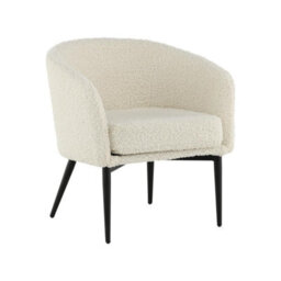 Fluffy Modern White Teddy Accent Chair - Cozy Round Barrel Armchair In White Boucle Upholstered For Living Room & Bedroom
