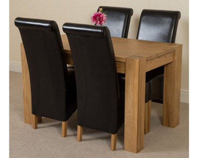 That's Furniture Kuba 125 X 80 Cm Chunky Oak Small Dining Table And 4 Chairs Dining Set With Montana Black Leather Chairs - image 1