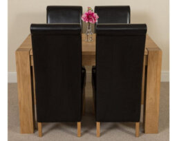 That's Furniture Kuba 125 X 80 Cm Chunky Oak Small Dining Table And 4 Chairs Dining Set With Montana Black Leather Chairs - thumbnail 2