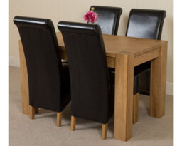 That's Furniture Kuba 125 X 80 Cm Chunky Oak Small Dining Table And 4 Chairs Dining Set With Montana Black Leather Chairs - thumbnail 1