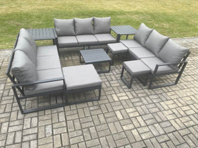 Fimous Aluminium Outdoor Garden Furniture Set Patio Lounge Sofa With Coffee Table 2 Side Tables 3 Footstools Conservatory Set - image 1