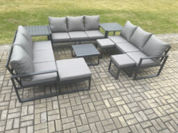 Fimous Aluminium Outdoor Garden Furniture Set Patio Lounge Sofa With Coffee Table 2 Side Tables 3 Footstools Conservatory Set - thumbnail 1
